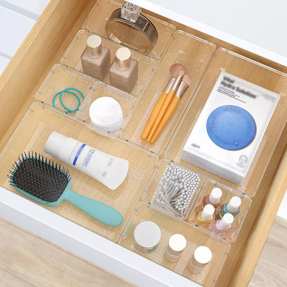 28 Pcs Clear Plastic Drawer Organizer Set Versatile Stackable Non-Slip Storage T