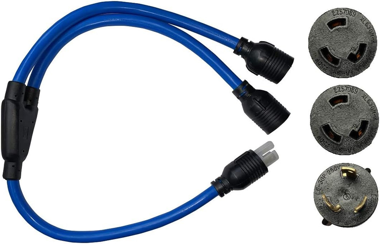 NEMA L6-30P to 2 Outlet L6-30R 3 Feet Y Splitter 240V 30 Amp 3 Prong Twist Lock