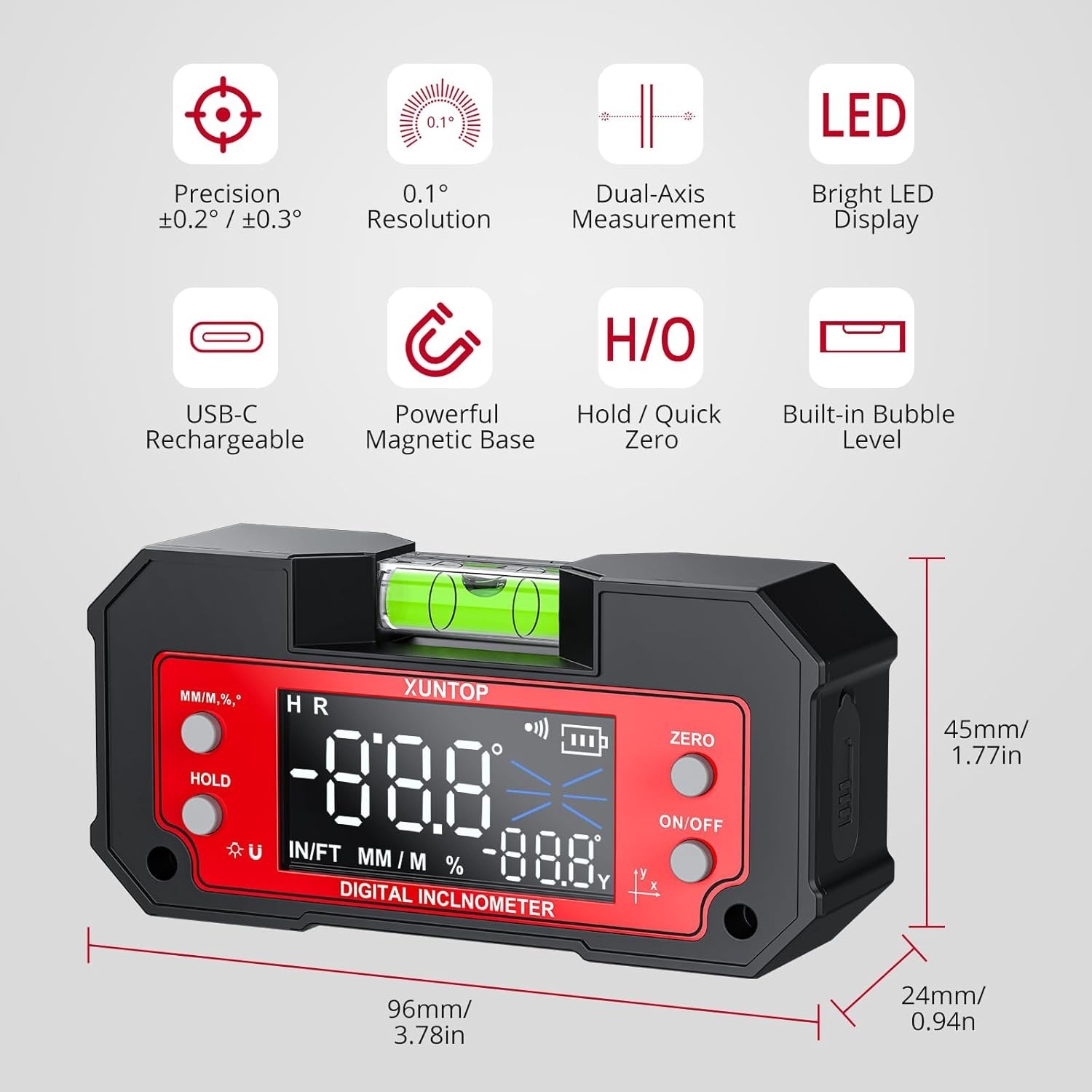 User-Friendly Dual Axis Angle Finder with Rechargeable Battery for Professionals
