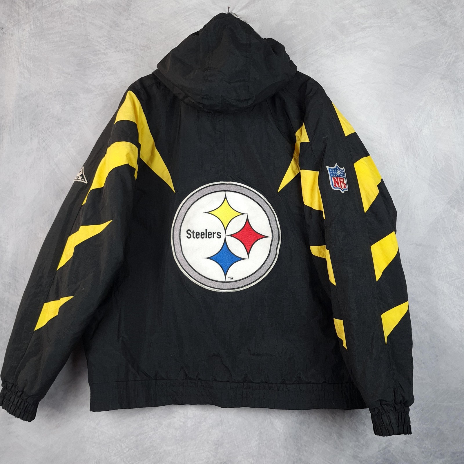 Vintage Pittsburgh Steelers Jacket Mens Large Black Yellow NFL Football 90s FLAW