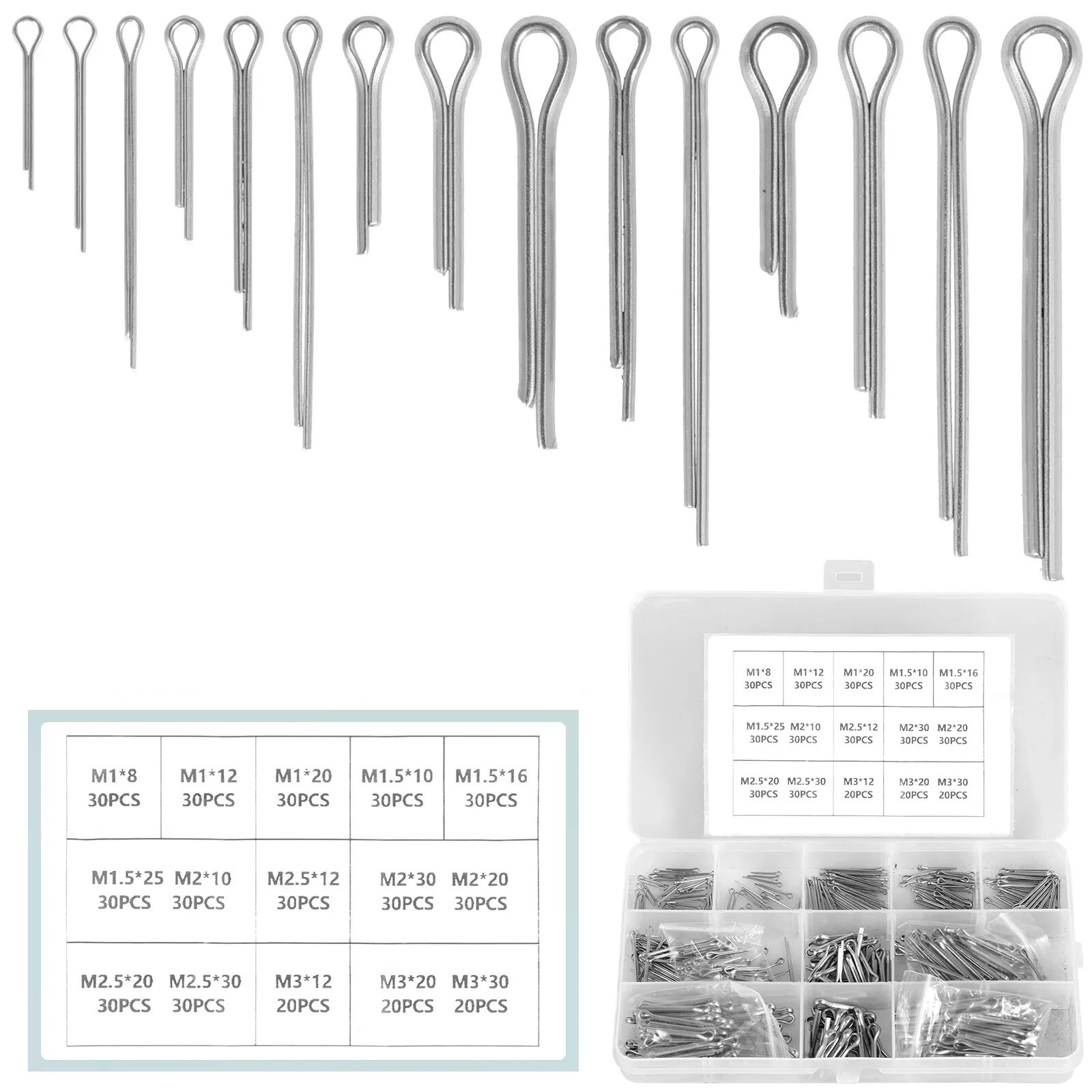 420pcs 304 Stainless Steel Cotter Pin Split Pins Assortment Set Value Kit M1-M3
