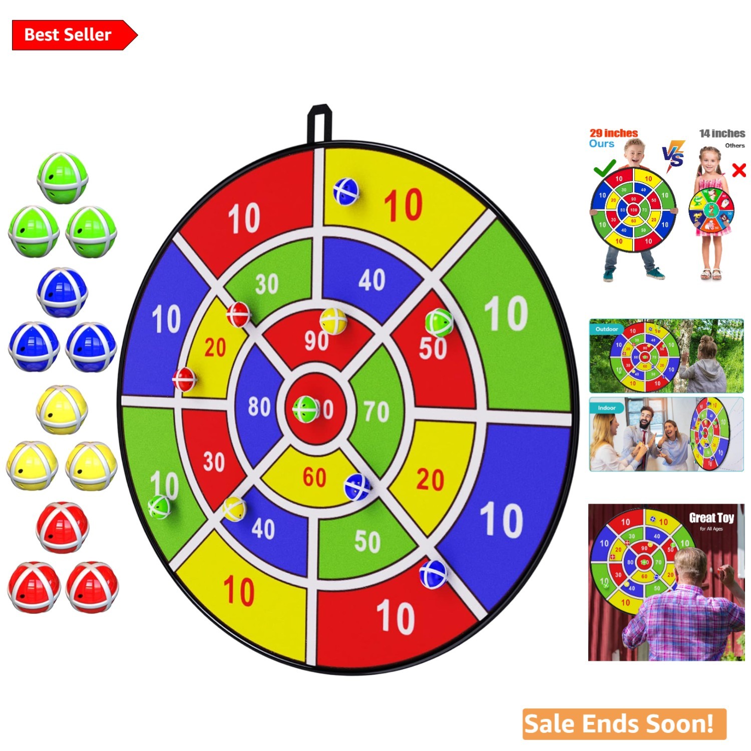 Kids Dart Board with 12 Sticky Balls – Promotes Fun & Learning for Ages 3-12