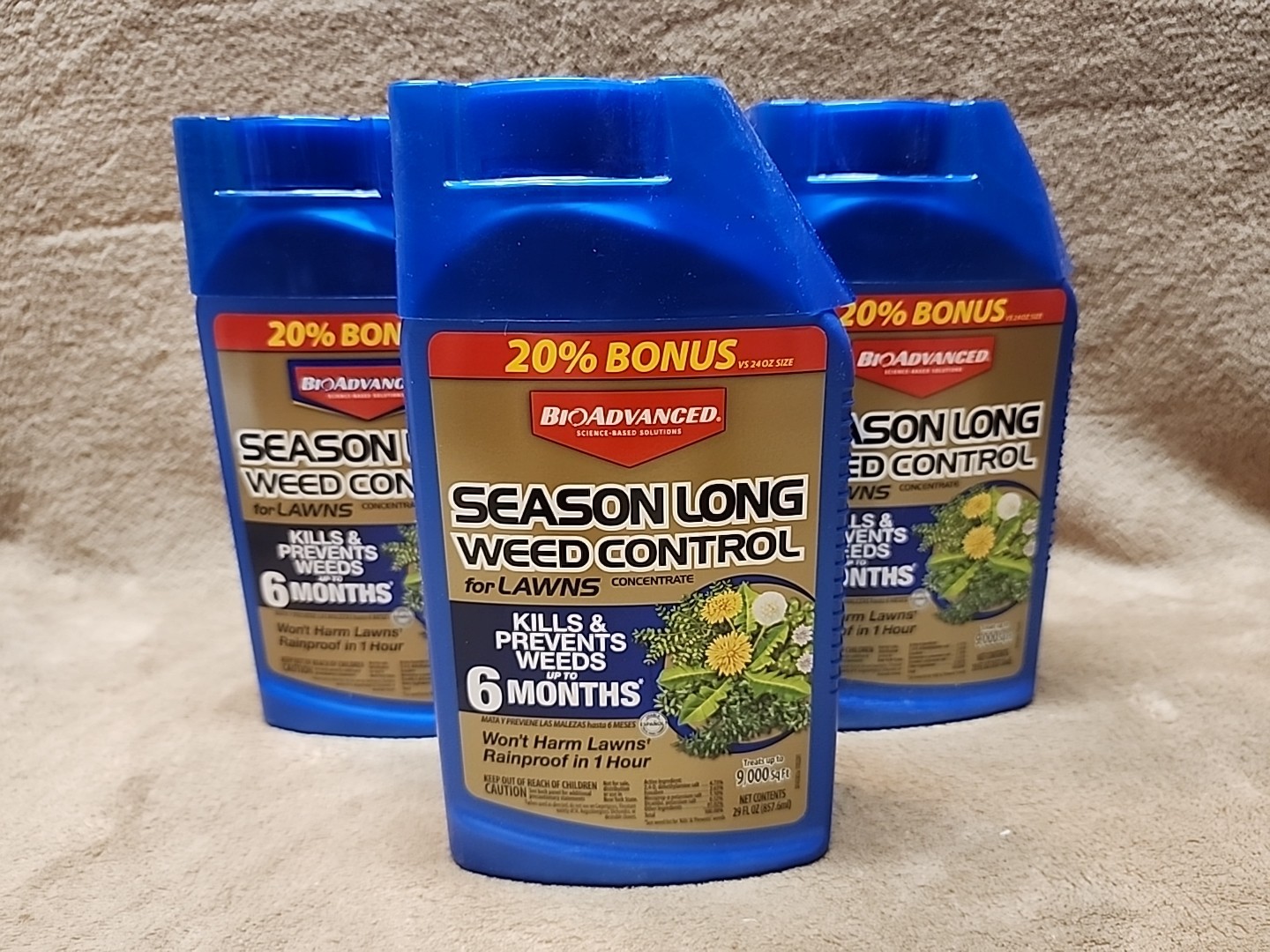Lot of 3: BioAdvanced Season Long Weed Control Concentrate.  Larger 29 oz Bottle