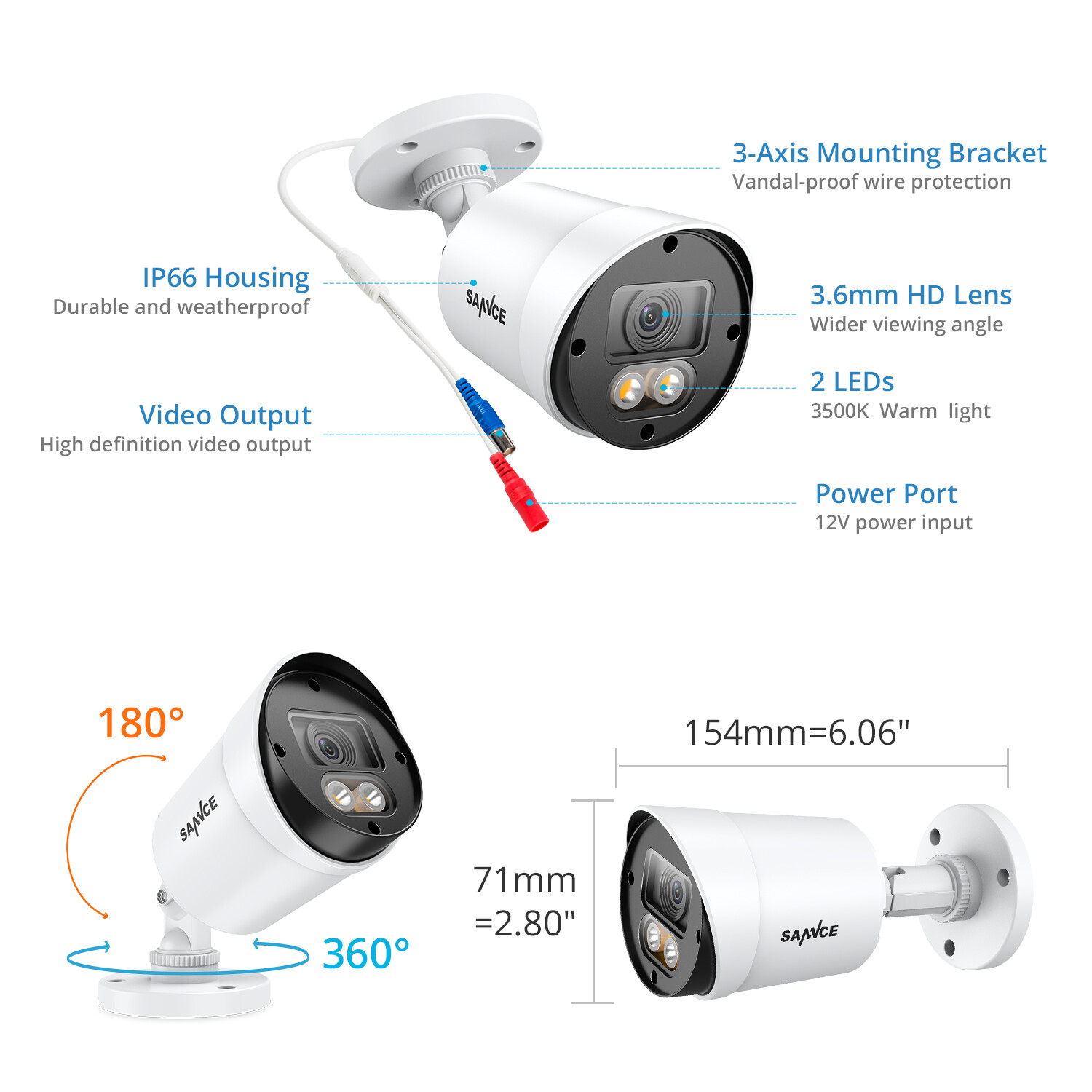 SANNCE 1x HD 1080P Outdoor EXIR CCTV 2MP Security Camera for Surveillance System
