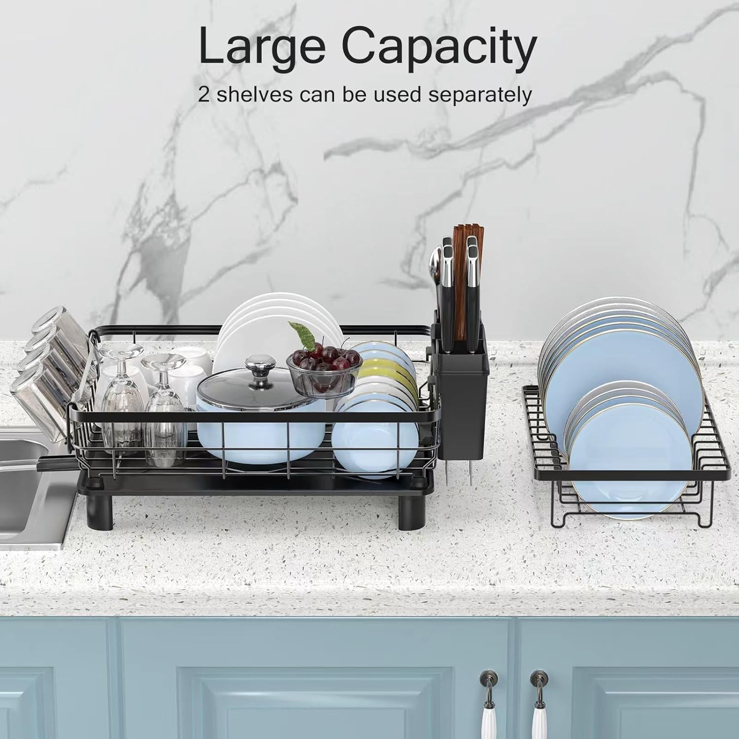 Dish Drying Rack, Space Saving & Durable Rust-Proof Large 2 Tier Stainless Steel