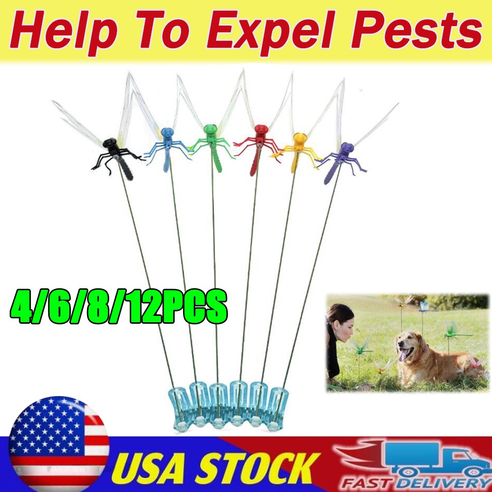 4-12PCS Indoor & Outdoor Fake Dragonfly Rod Clip,Dragonfly Clip Bug Repellent,3D