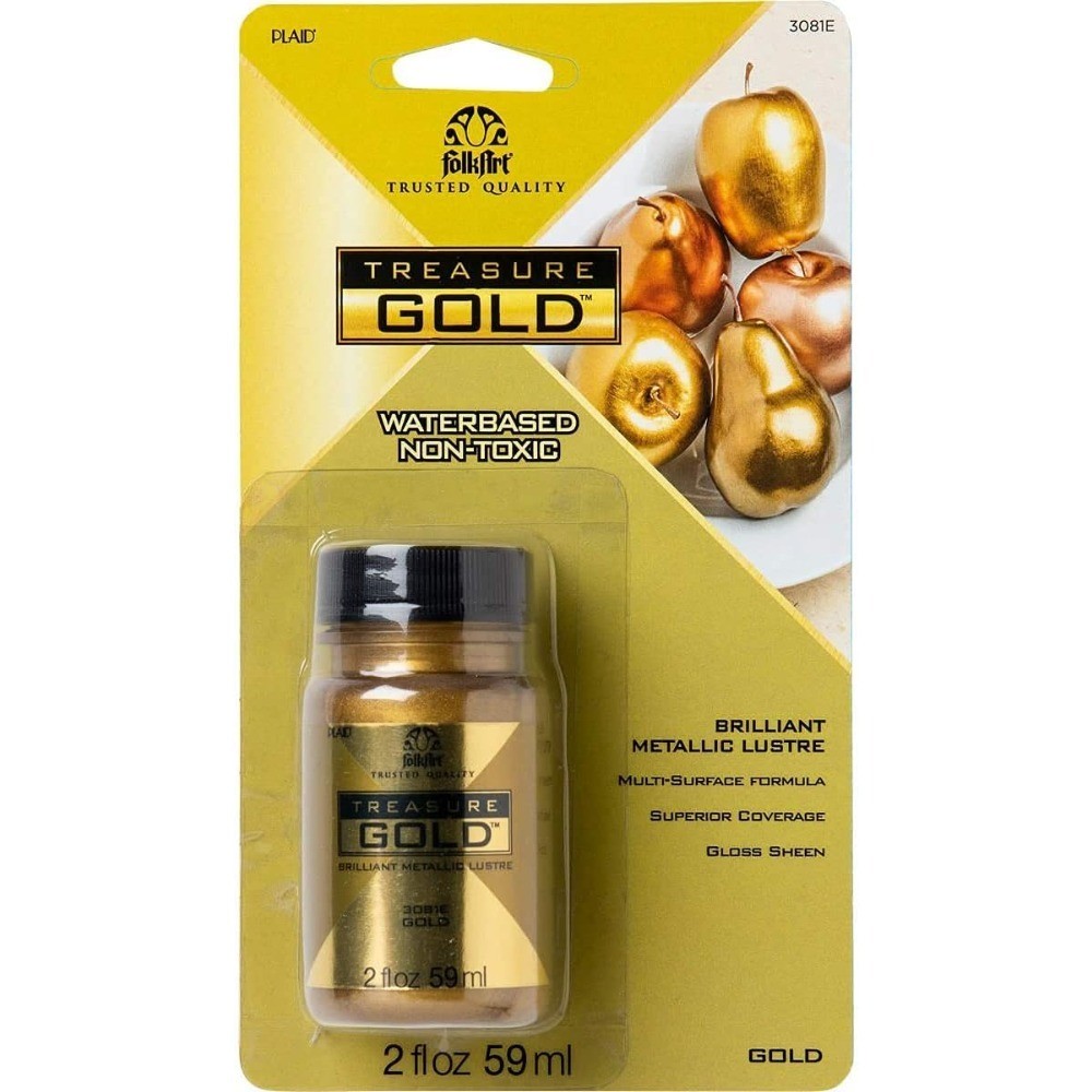 Gold Metallic Finish Acrylic Paint for DIY Crafts Easy to Apply 2 Fl Oz Treasure