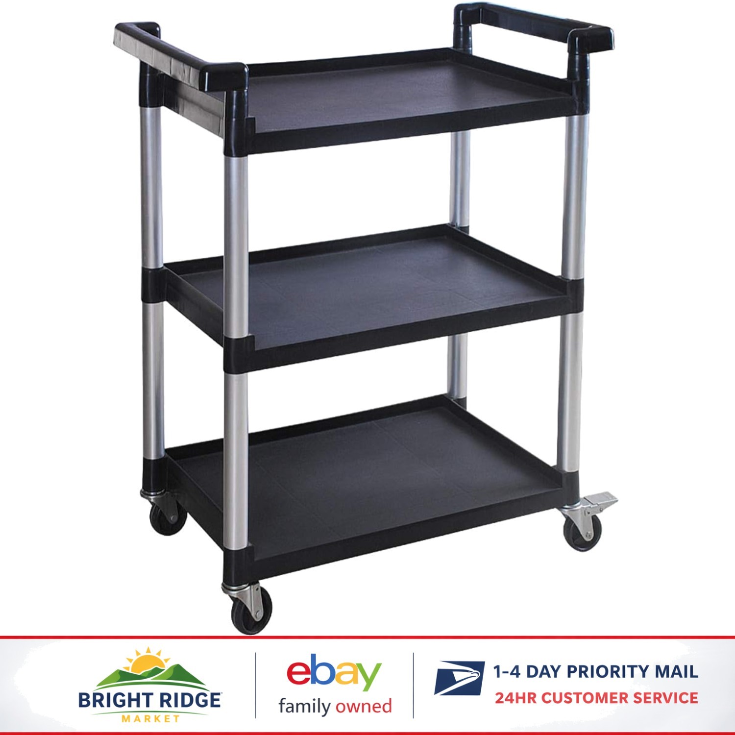 3-Shelf Utility Cart with Wheels, Durable Plastic for Home, Office & Garage