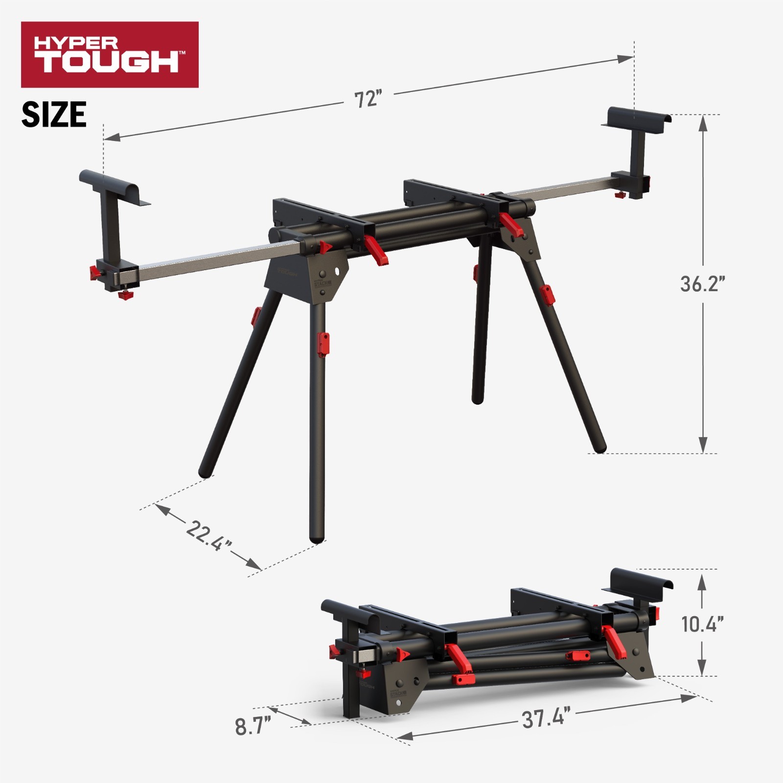 Hyper Stack Heavy Duty Miter Saw Stand–500 lb Capacity, Supports 10' Boards