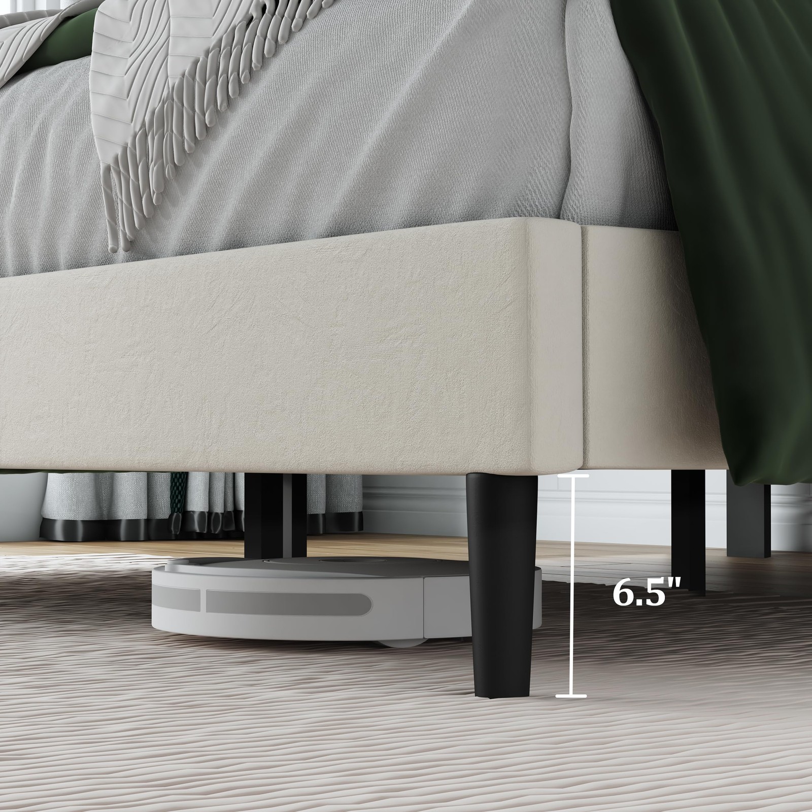 Full Size Bed Frame Platform with Velvet Upholstered Headboard, Geometric, St...