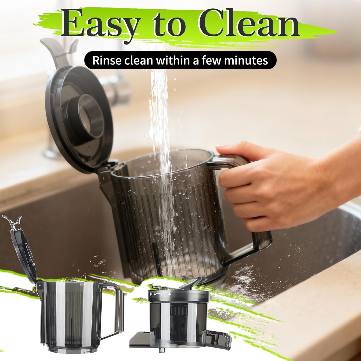 Cold Press Masticating Juicer Machine 4.35" Wide Chute Quiet Juicer Easy Clean