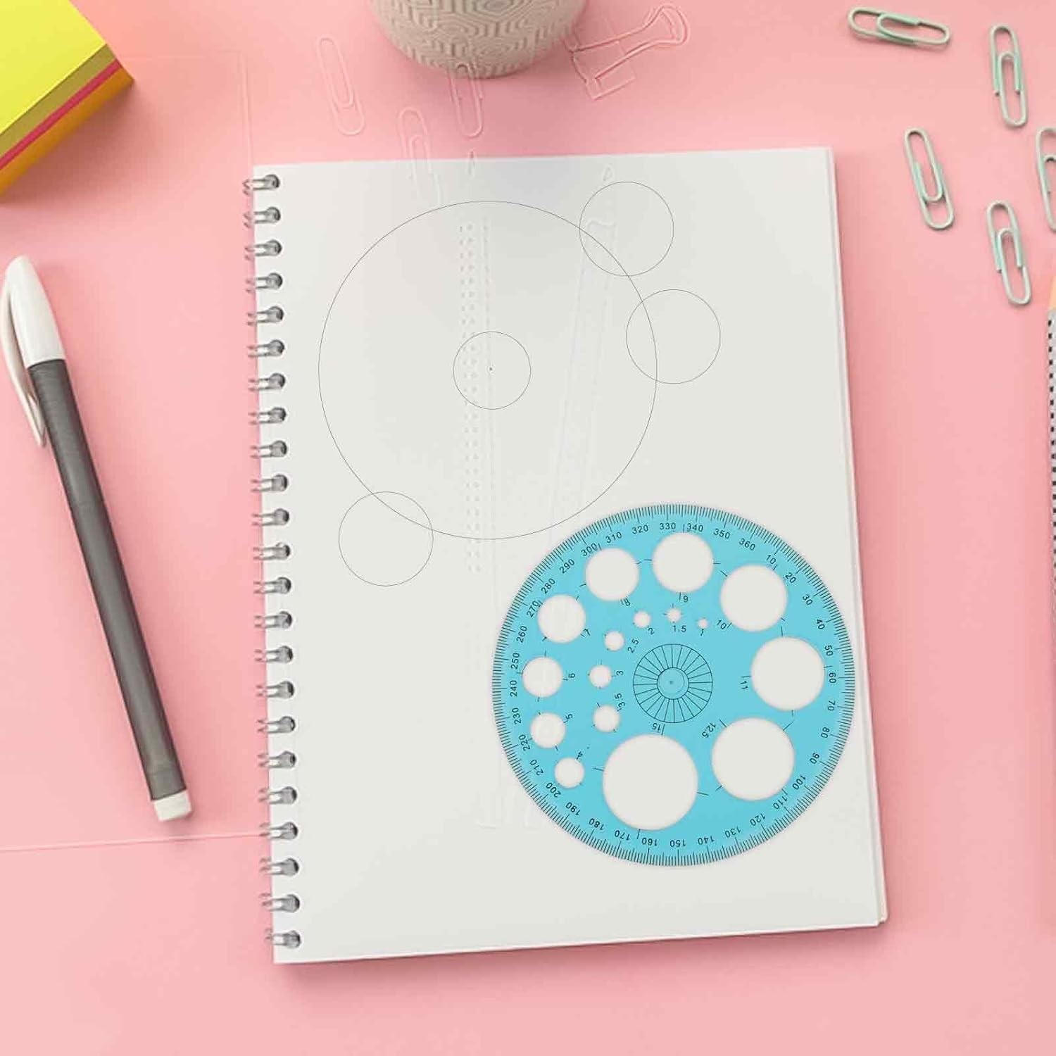 Circle Template for Drawing, Plastic Stencil Geometric blue