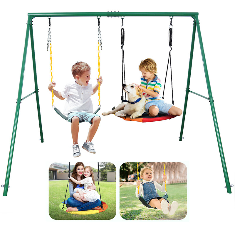 440lb Metal Swing Set Kids Adult Swing Backyard Heavy Duty Playset with 3 Swings