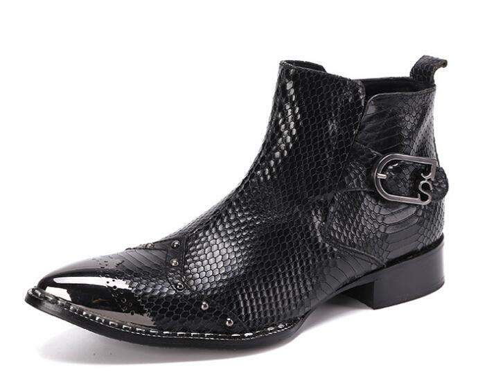Men's Fashion Pointy Toe Textured Rivet Leather Shoes British Casual Ankle H127