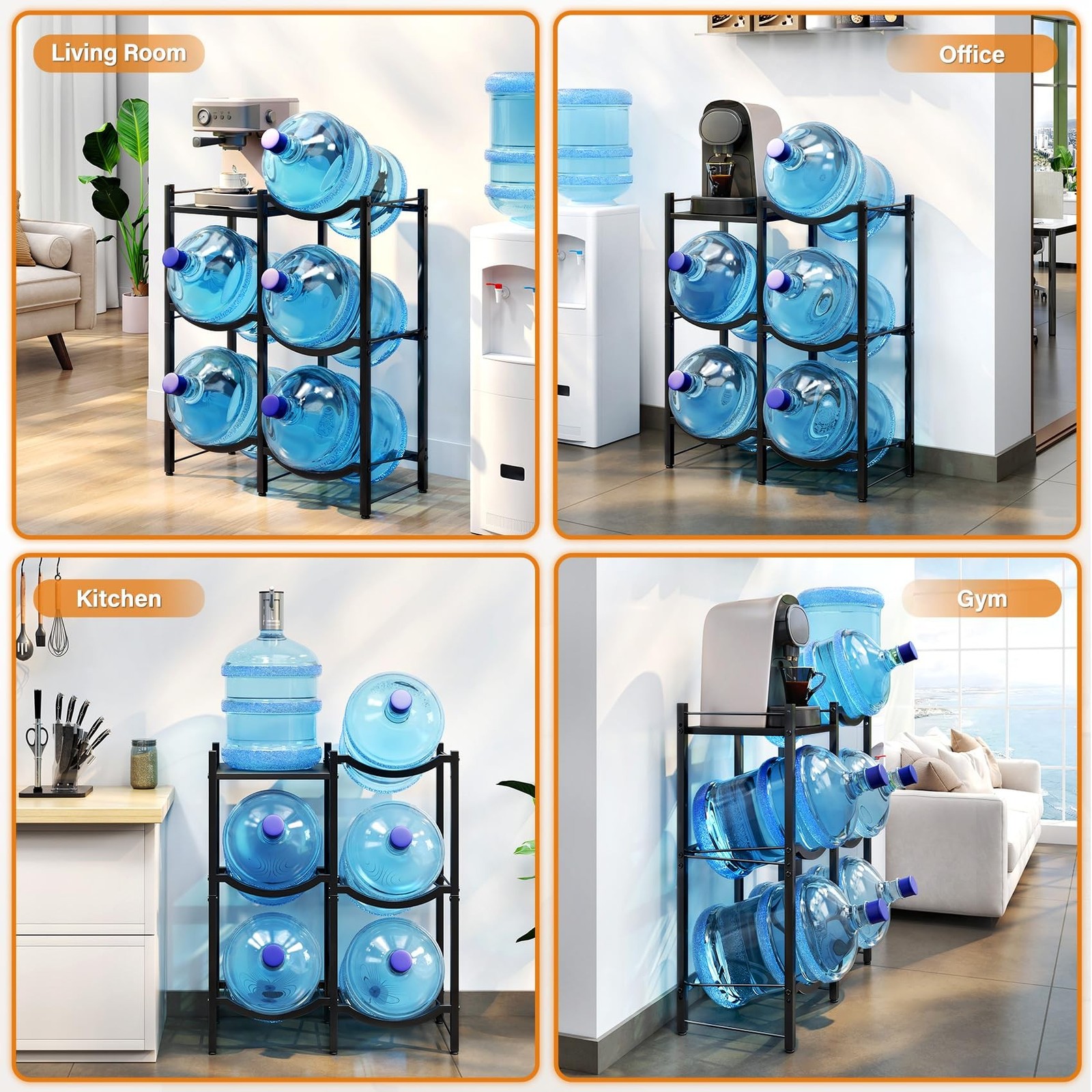 TC-HOMENY 5 Gallon Water Jug Holder Stand - 3-Tier Water Jug Rack for 5 Gallo...