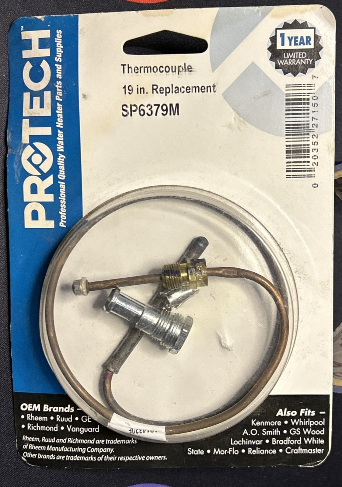 NEW Protech Rheem SP6379M 19" Thermocouple OEM Part | Water heater Furnace