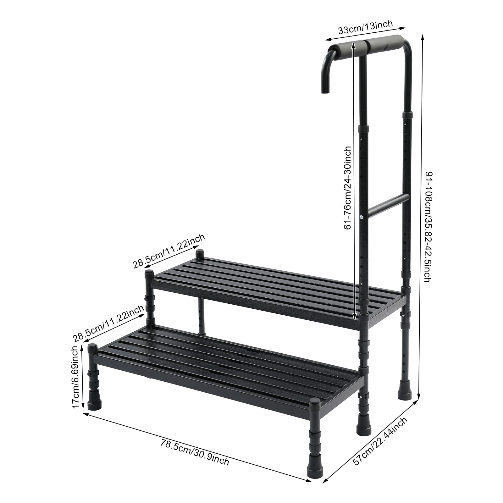 Step Stool with Handle, Adult Ramp with Handrail, Metal Stepping Stool