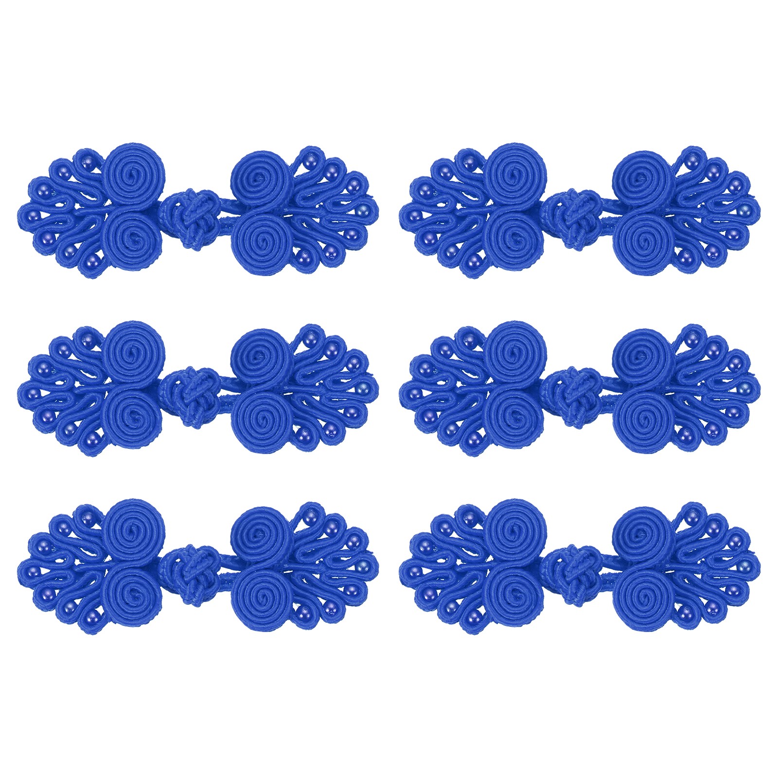 6 Pairs Chinese Knots Frog Buttons Dark Blue Sewing Buttons with Beads