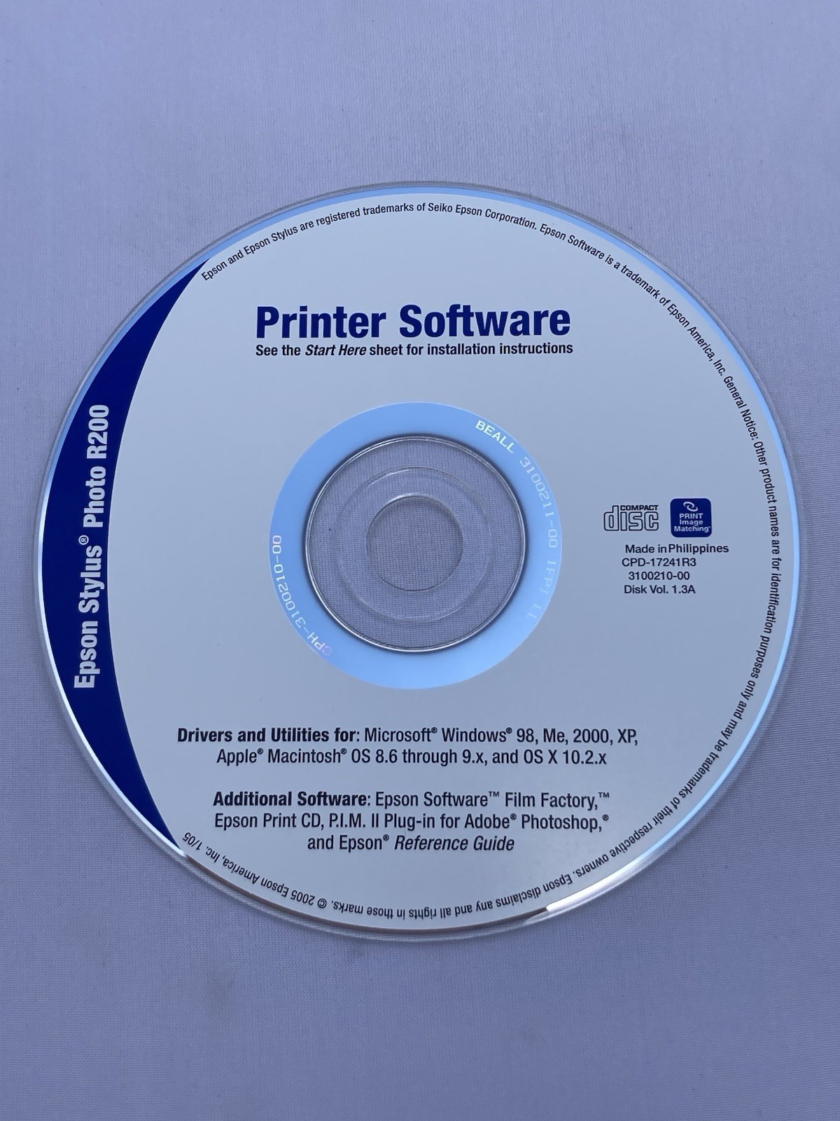 Epson Stylus Photo R200 Series Printer Software CD 💿  Scratch Free