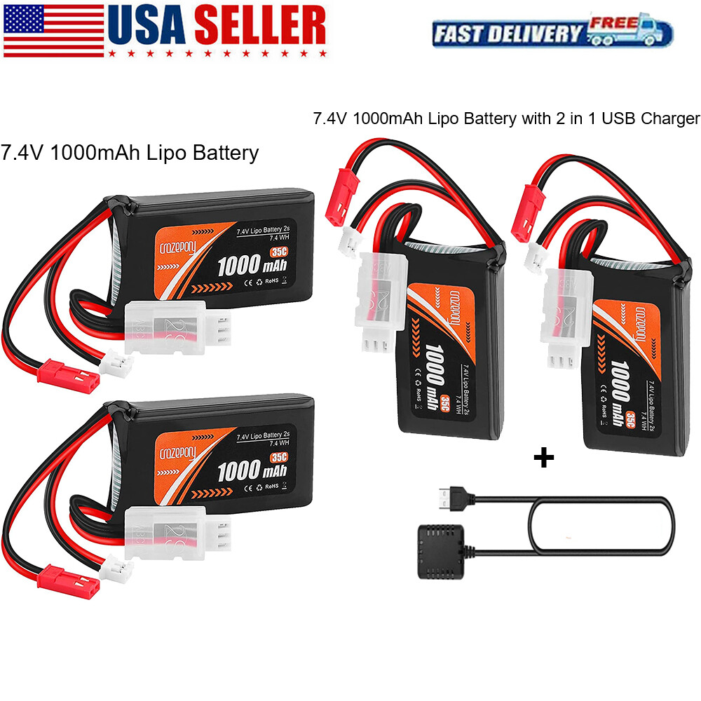 7.4V Lipo Battery 1000mAh PH2.0 & JST Plug with Charger for WLToys Axial SCX24