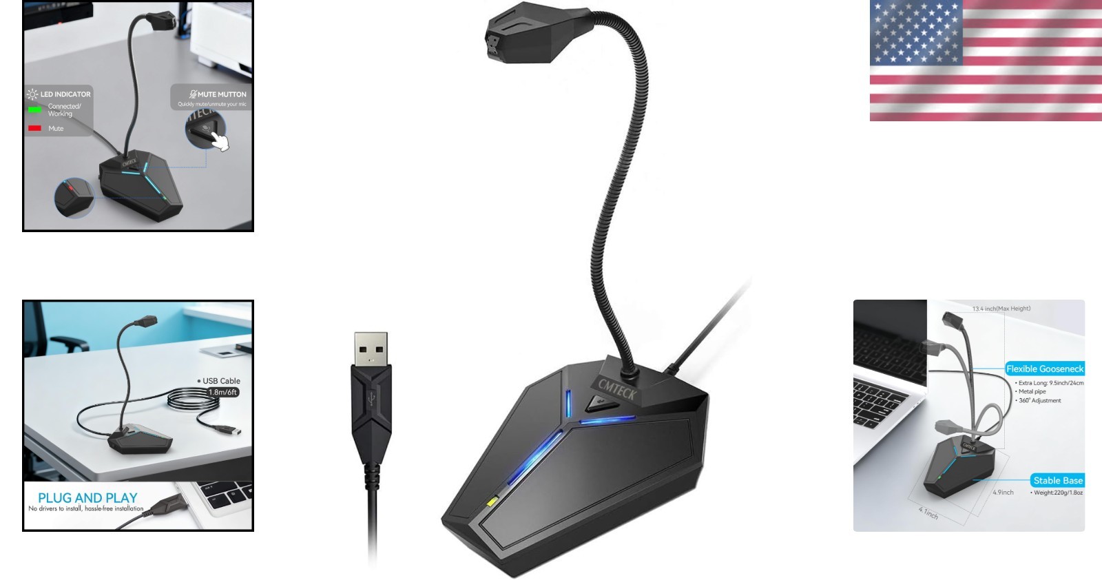 High-Performance USB Desktop Microphone with 6ft Cable - Perfect for Recordings