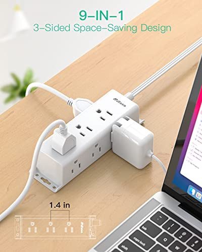 Surge Protector Power Strip - 9 Widely Spaced Multi Outlets, Wall Mount, 3