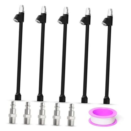1/4" FNPT Extended Dual Head Air Chuck Set, 2-Way Connection Brass Air 5PCS
