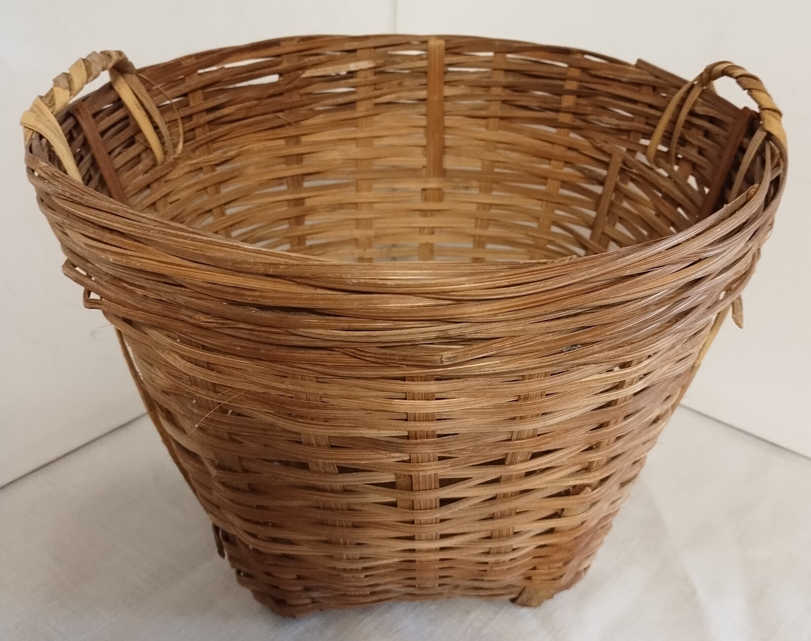 Hand Woven 10" Round, 8" Tall Bamboo Basket w/Handles