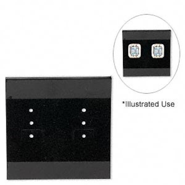 Earring Display Cards, 100 Black Flocked Plastic 2"x2" Square with 3 Hole Sets