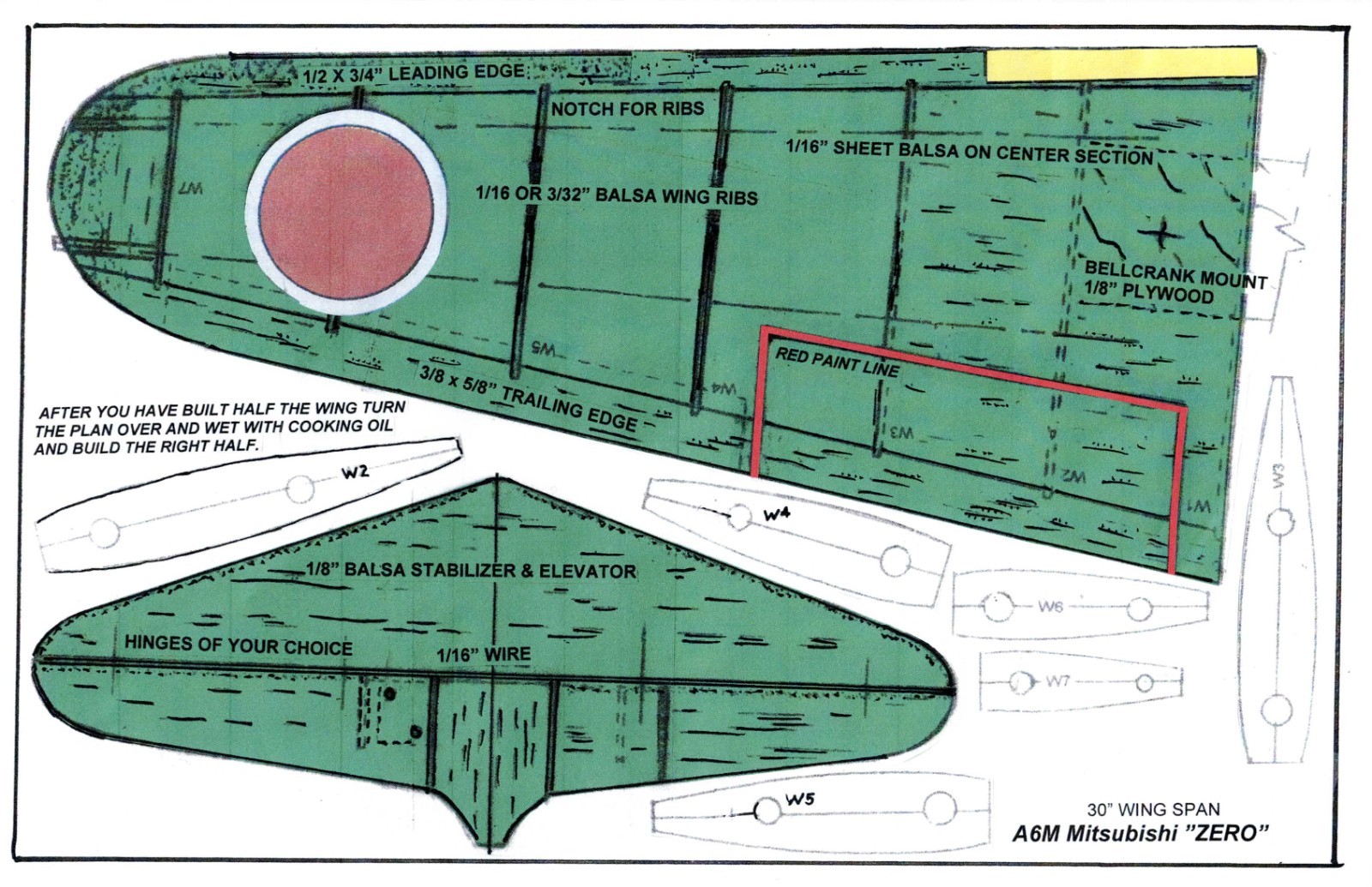 Mitsubishi A6M Zero Profile, 15 19 engine, with a 30 inch wing span
