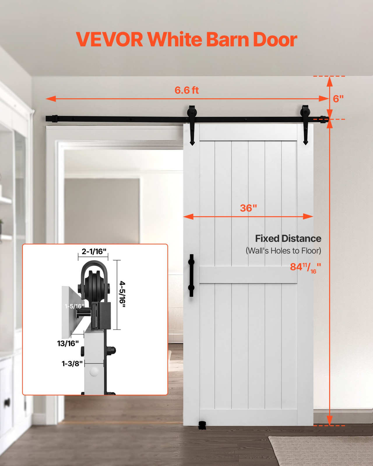 Sliding Barn Door, 36 x 84 inch, High-Strength MDF Panel, Bathroom