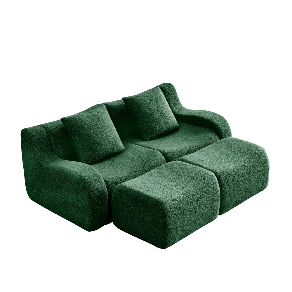 Soft Teddy Chaise Lounge Sofa w/ Anti-Slip Base, Ergonomic Support, Green