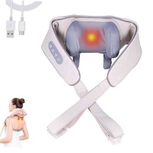 4D Wireless Deep Tissue Kneading Neck Massager with Heating Function, Shiatsu