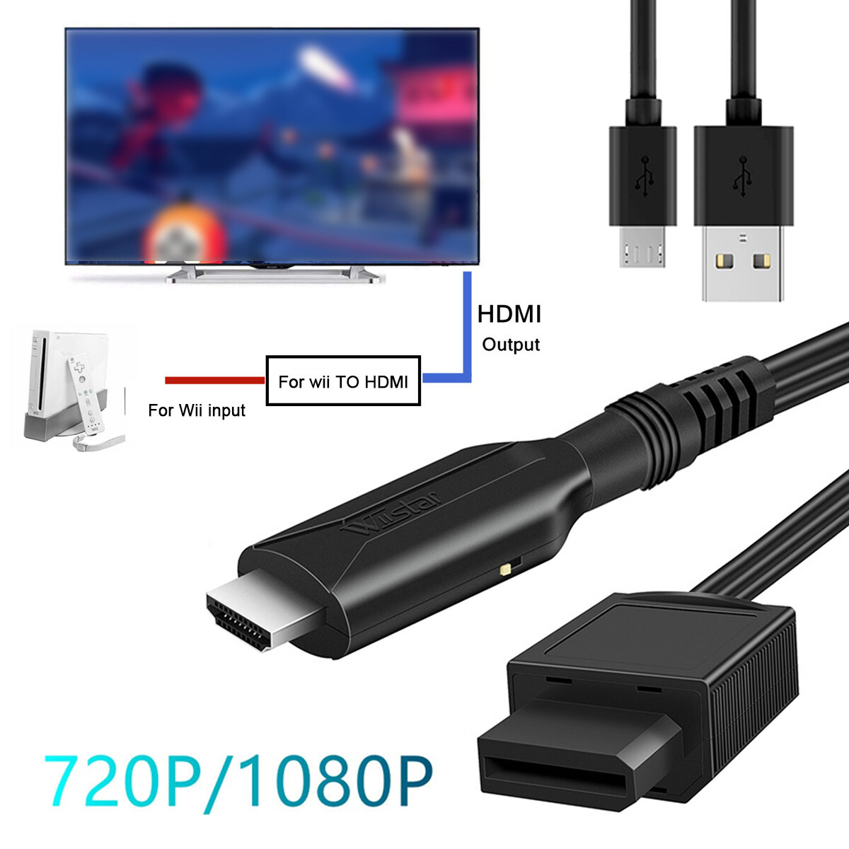 For Wii Input to HDMI Converter HD Video Audio Output Adapter For Nintendo.