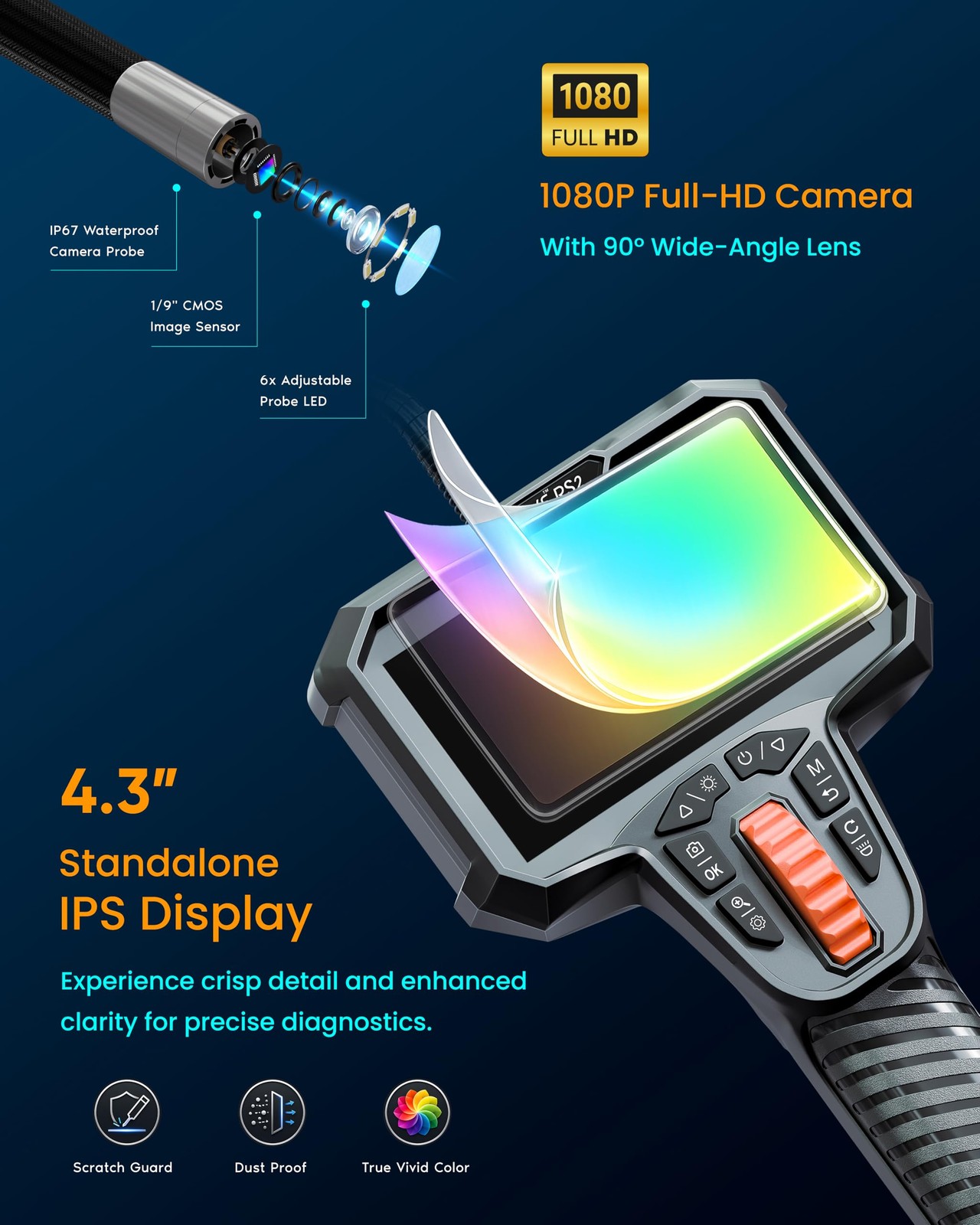 RS2 Two-Way Articulating Borescope Camera with Light, 1080P Industrial Endosc...