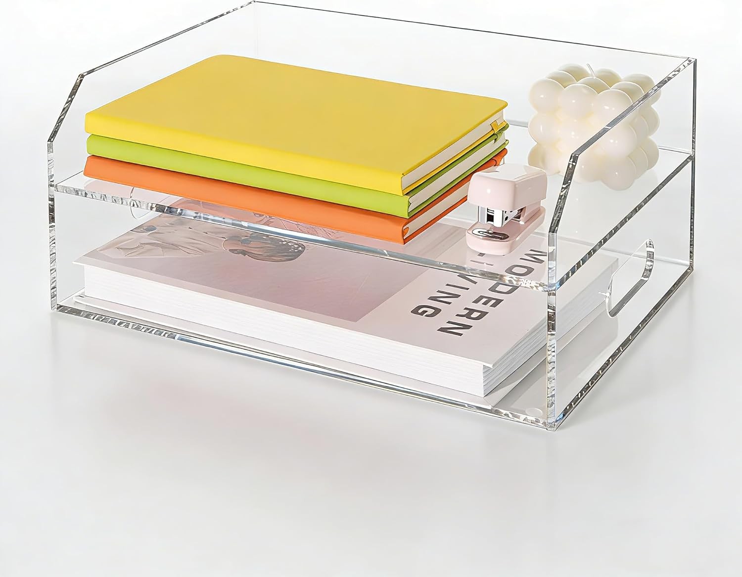 Paper Tray Organizer Desk 2 Tier Acrylic Desk Organizers & Accessories One-Piece