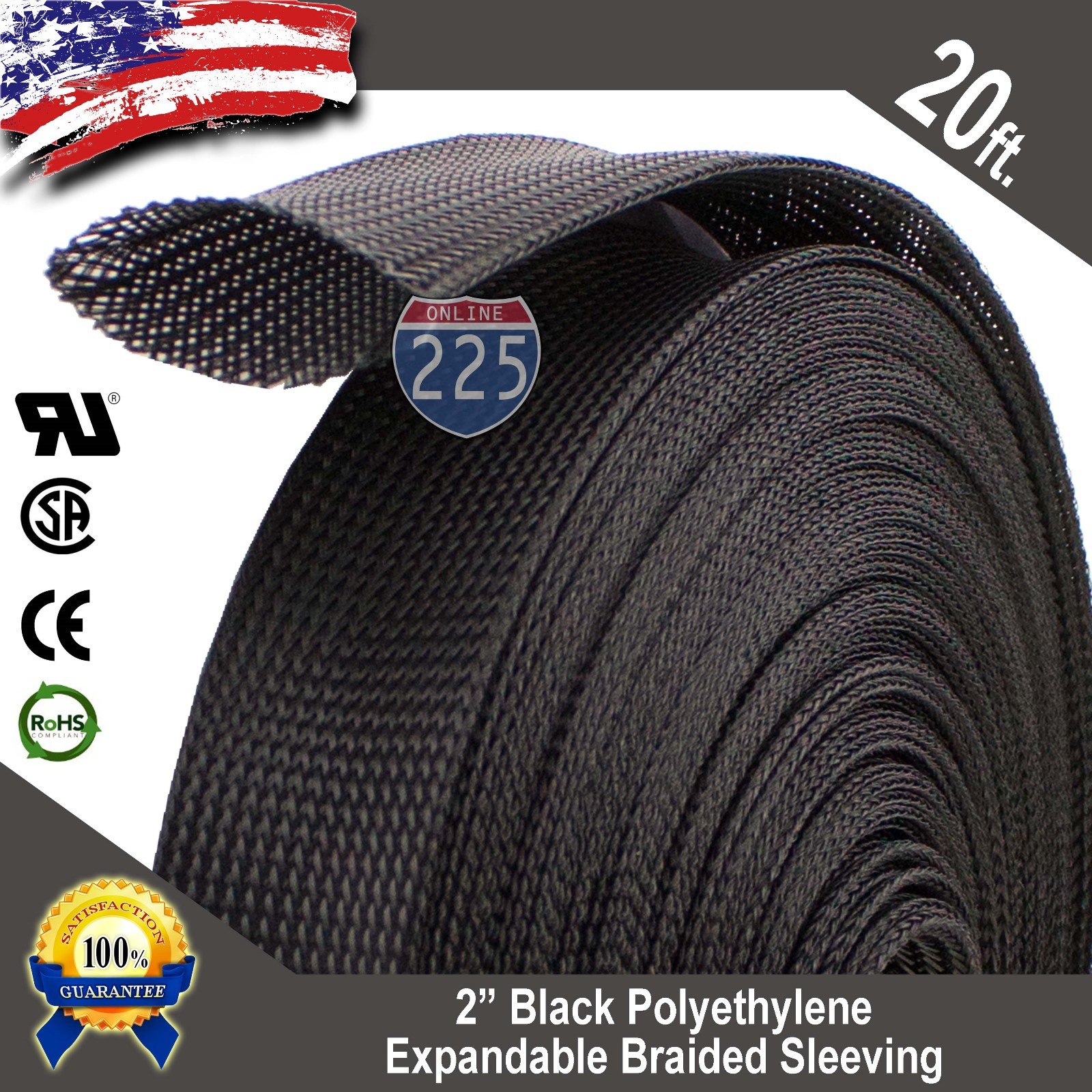 20 FT. 2" Black Expandable Wire Cable Sleeving Sheathing Braided Loom Tubing US