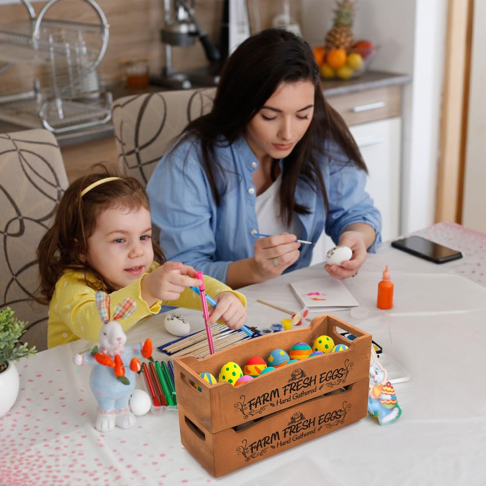 Wooden Egg Holder for Countertop, Stackable 2-Tier Egg Crates for 24 Eggs wit...