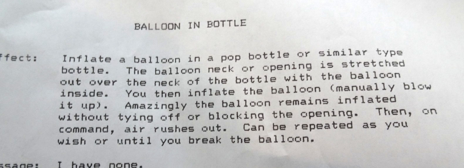 MAGIC - Balloon in Bottle W/Instructions