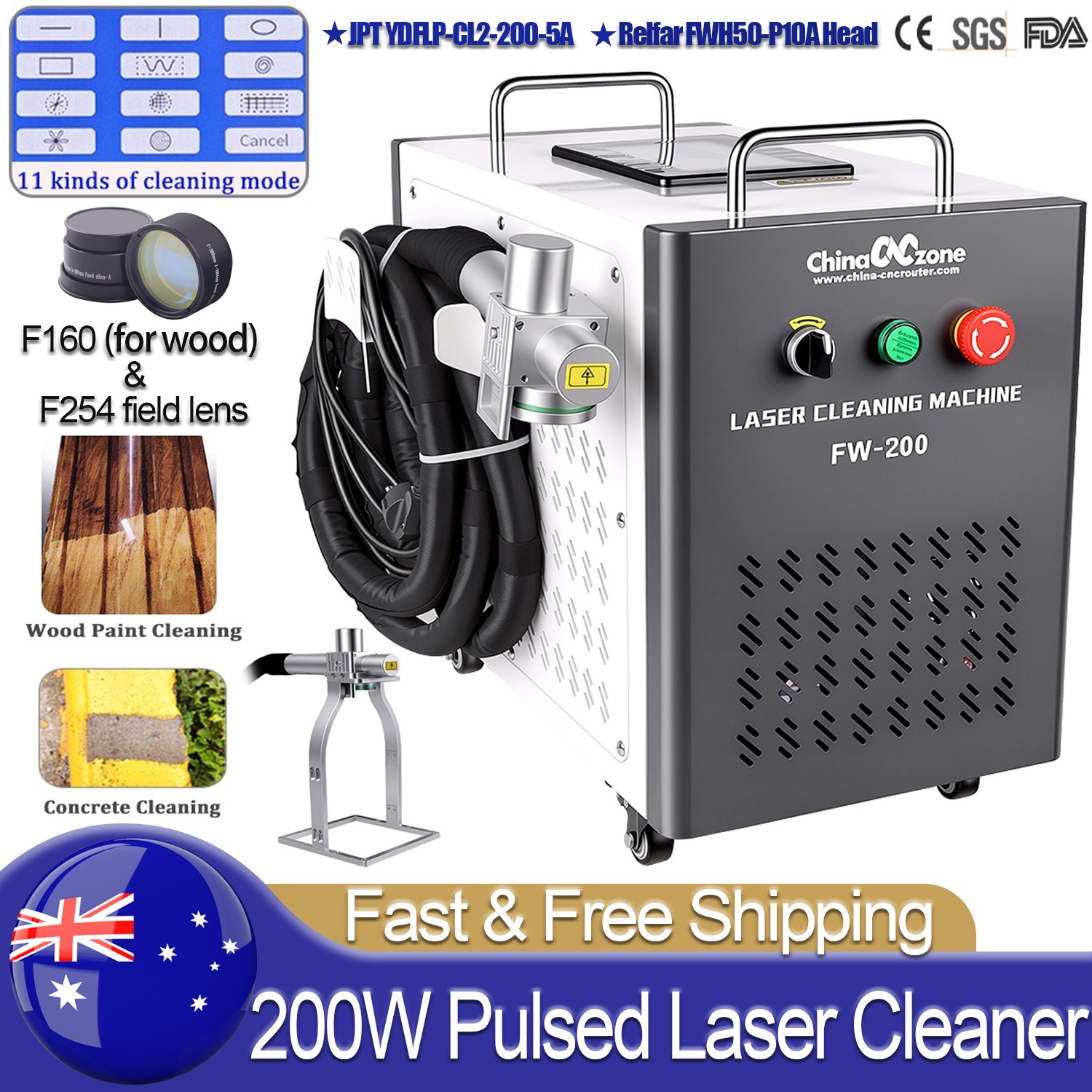 200W JPT Portable Pulsed Laser Cleaning Machine Wood Paint Metal Rust Removal AU