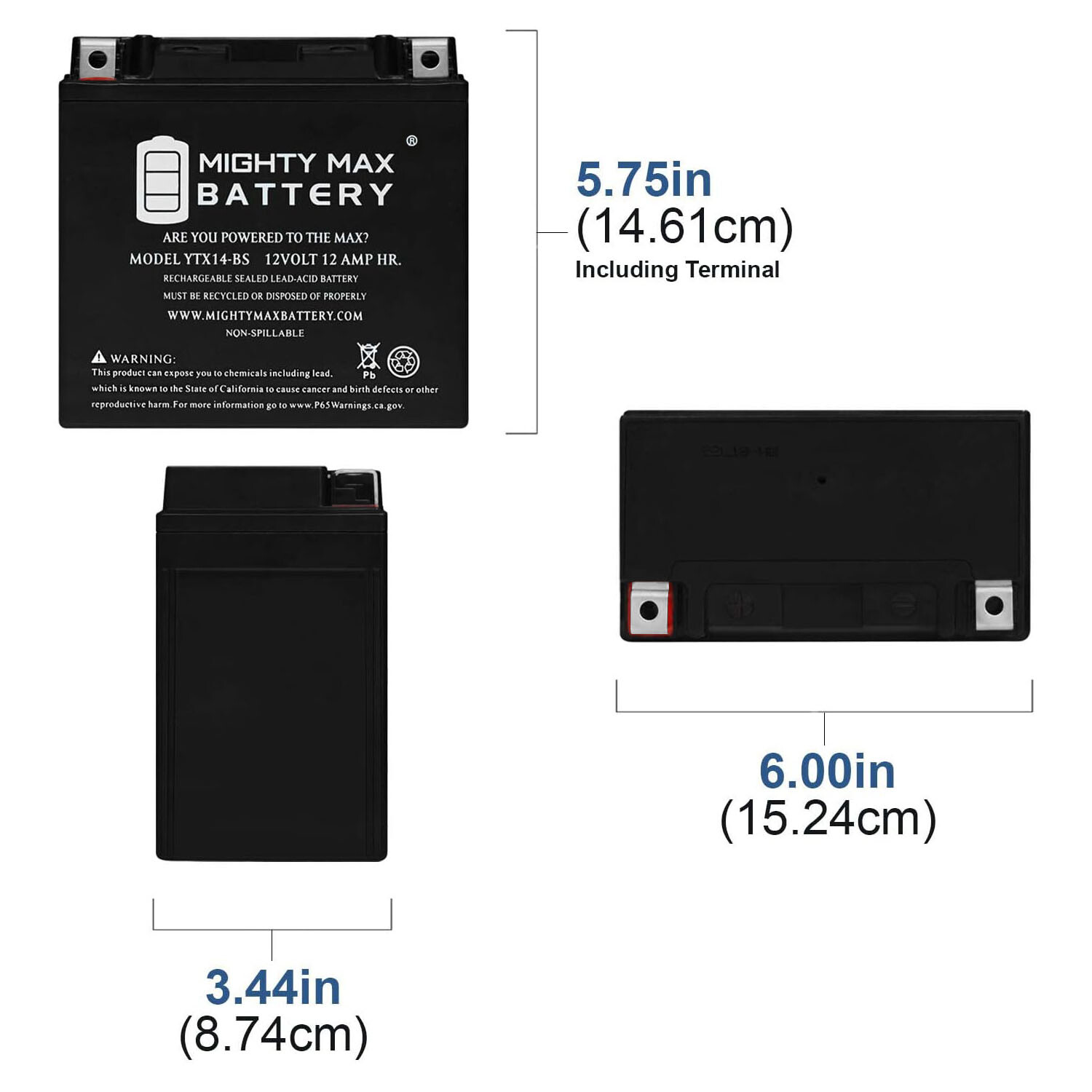 Mighty Max YTX14-BS Replacement Battery Compatible with UTV, 4 Wheeler