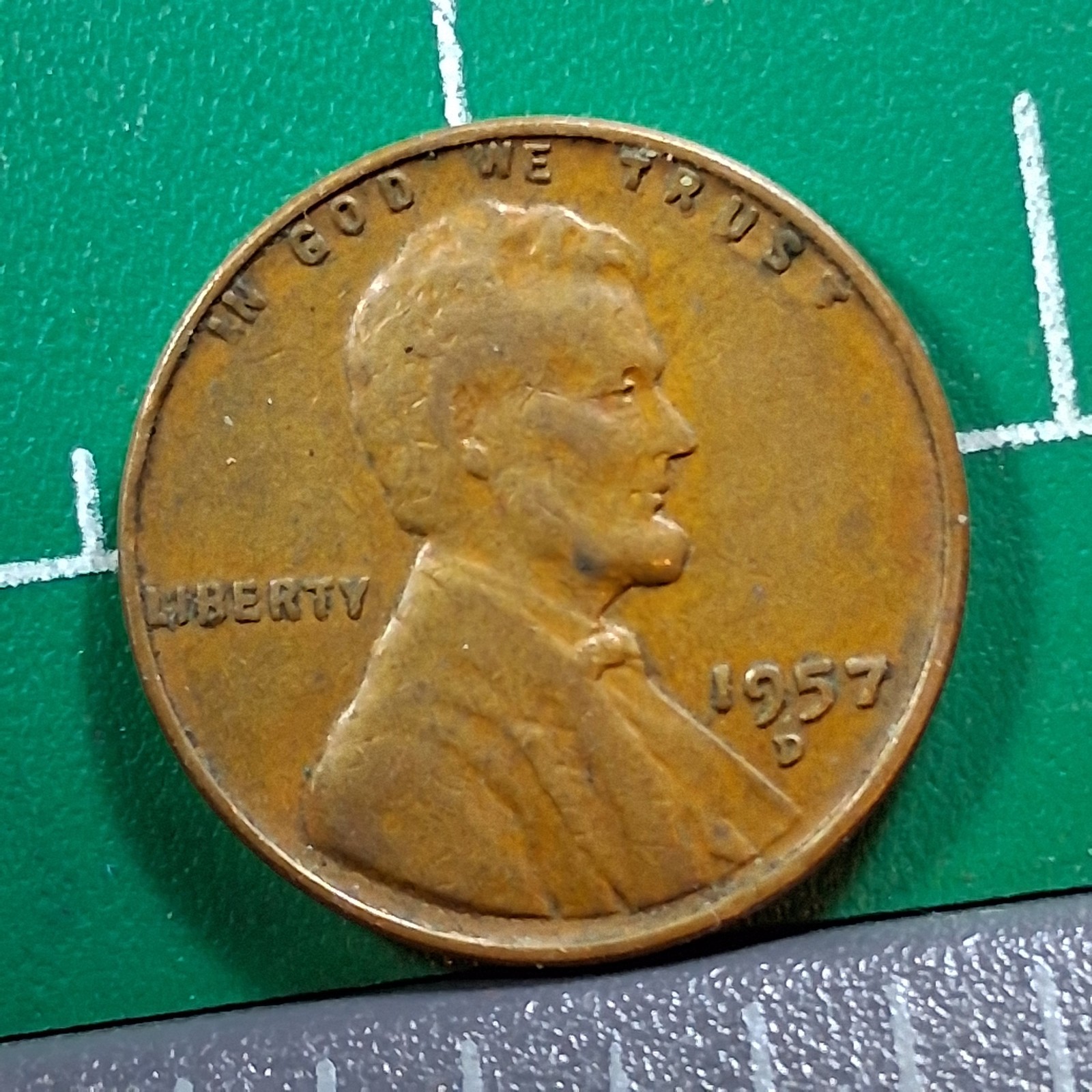 1957-D United States USA Abraham Lincoln Wheat Penny 1 Cent Copper Coin