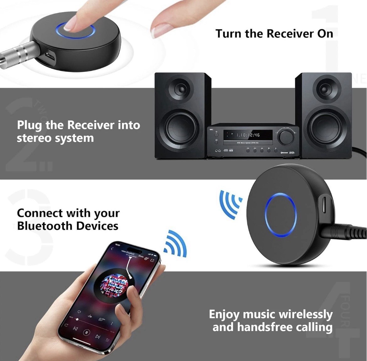 SONRU Bluetooth Aux Adapter for Car, Wireless Audio Receiver, Portable