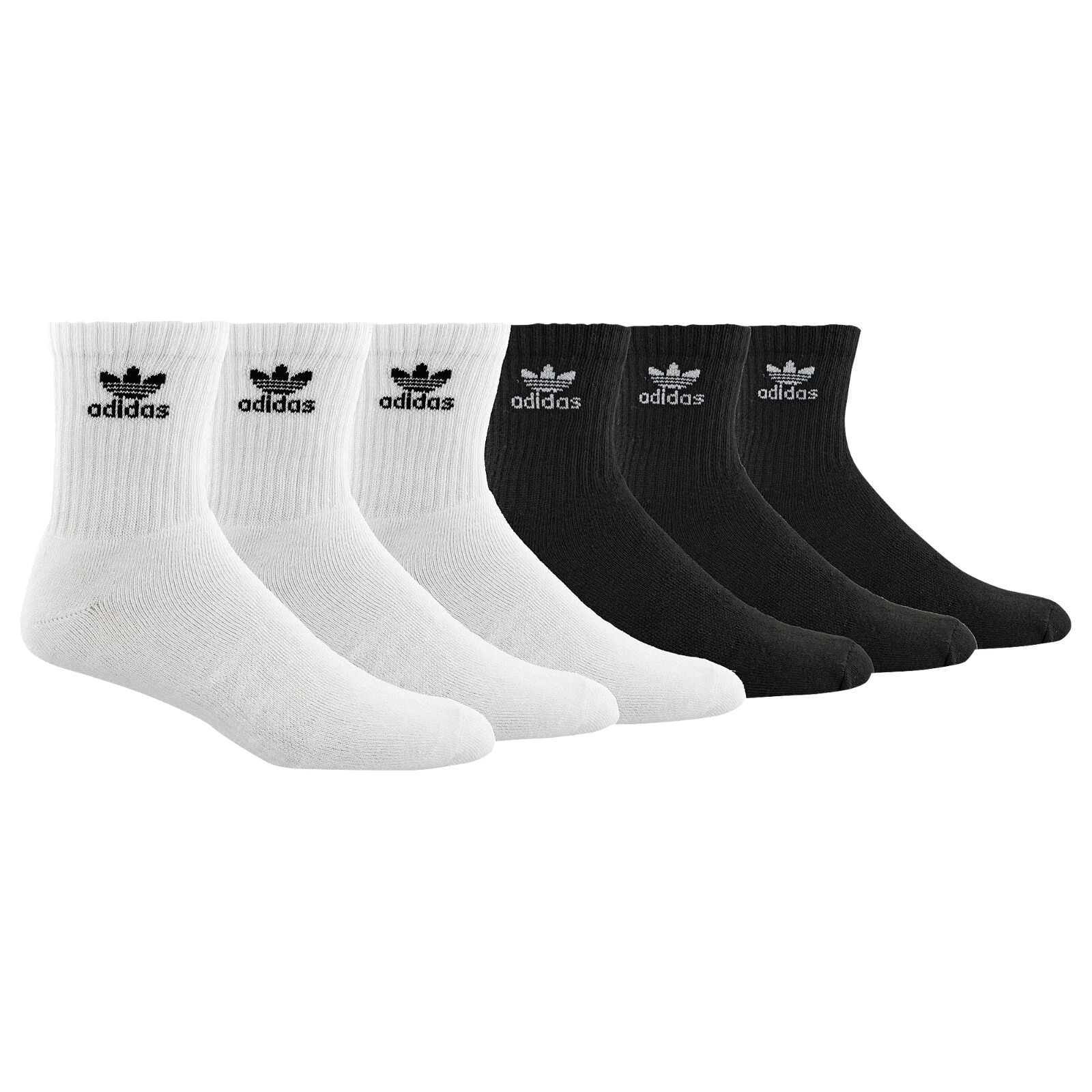 Adidas Originals Trefoil Cushioned Quarter Socks 6-Pack Large-3 Black/ 3 white