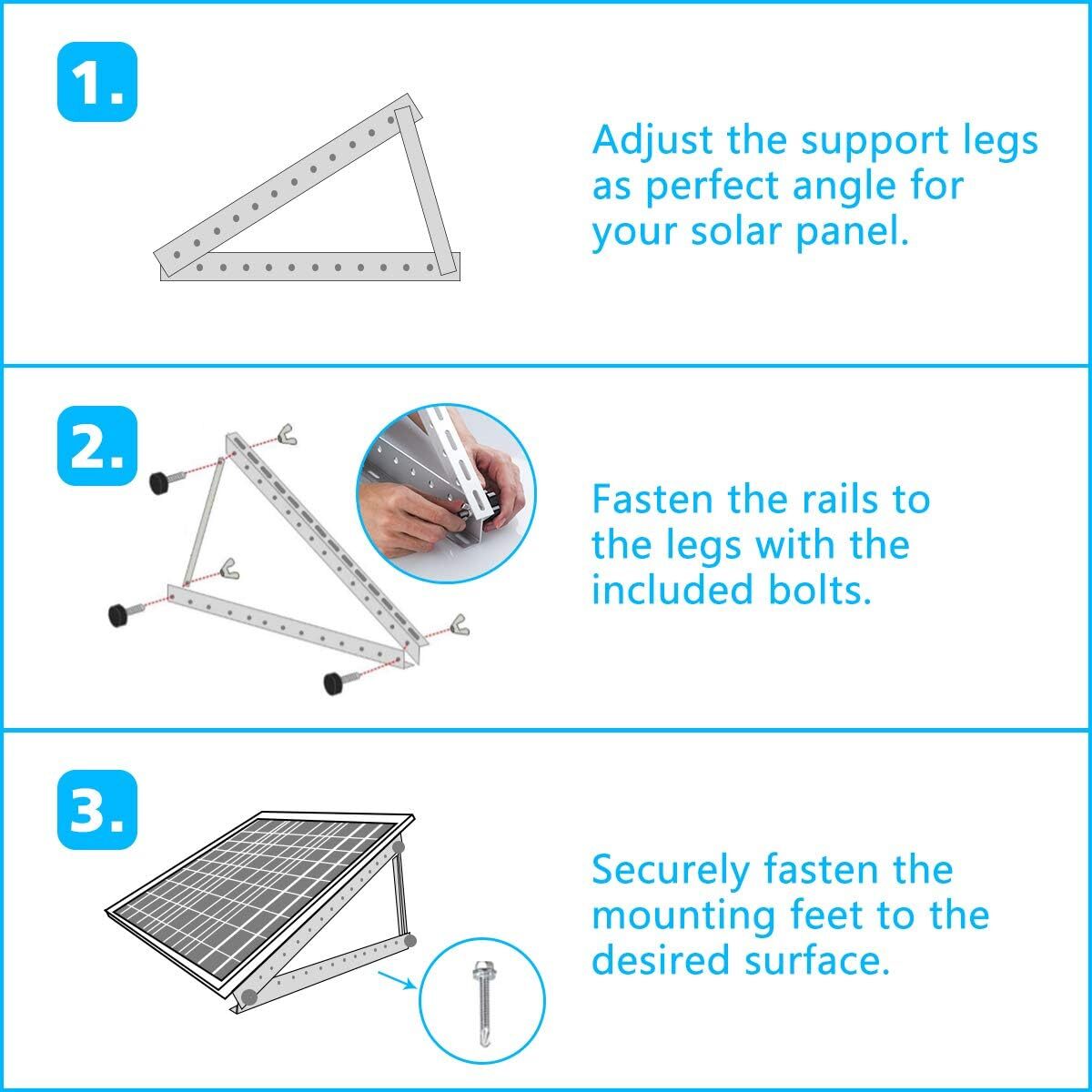 2 Set Adjustable Solar Panel RV Tilt Mounting Rack Bracket Rooftop Flat Surface
