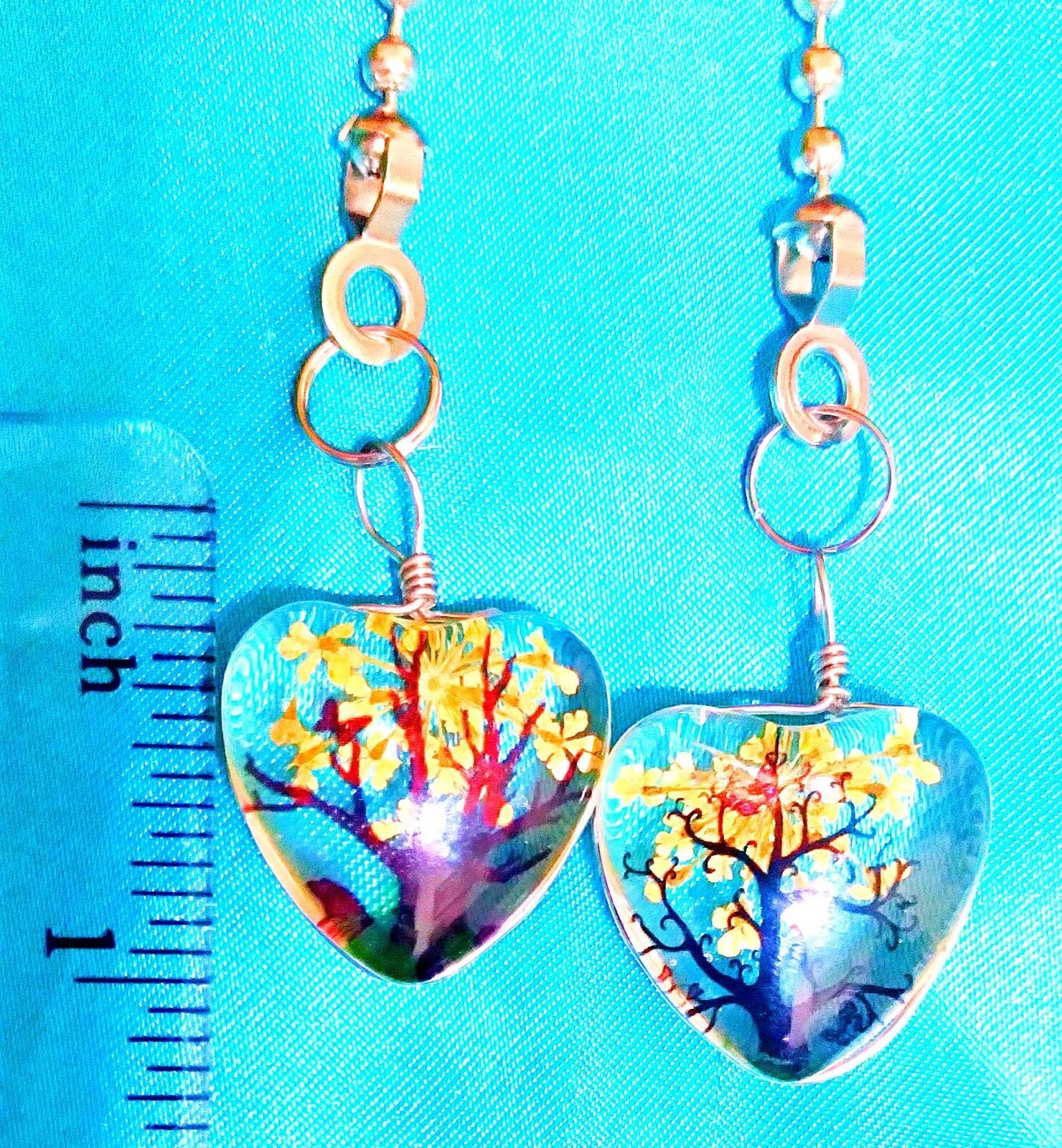 Set of Two ~ YELLOW TREE HEART Acrylic ~ Ceiling Fan Pulls