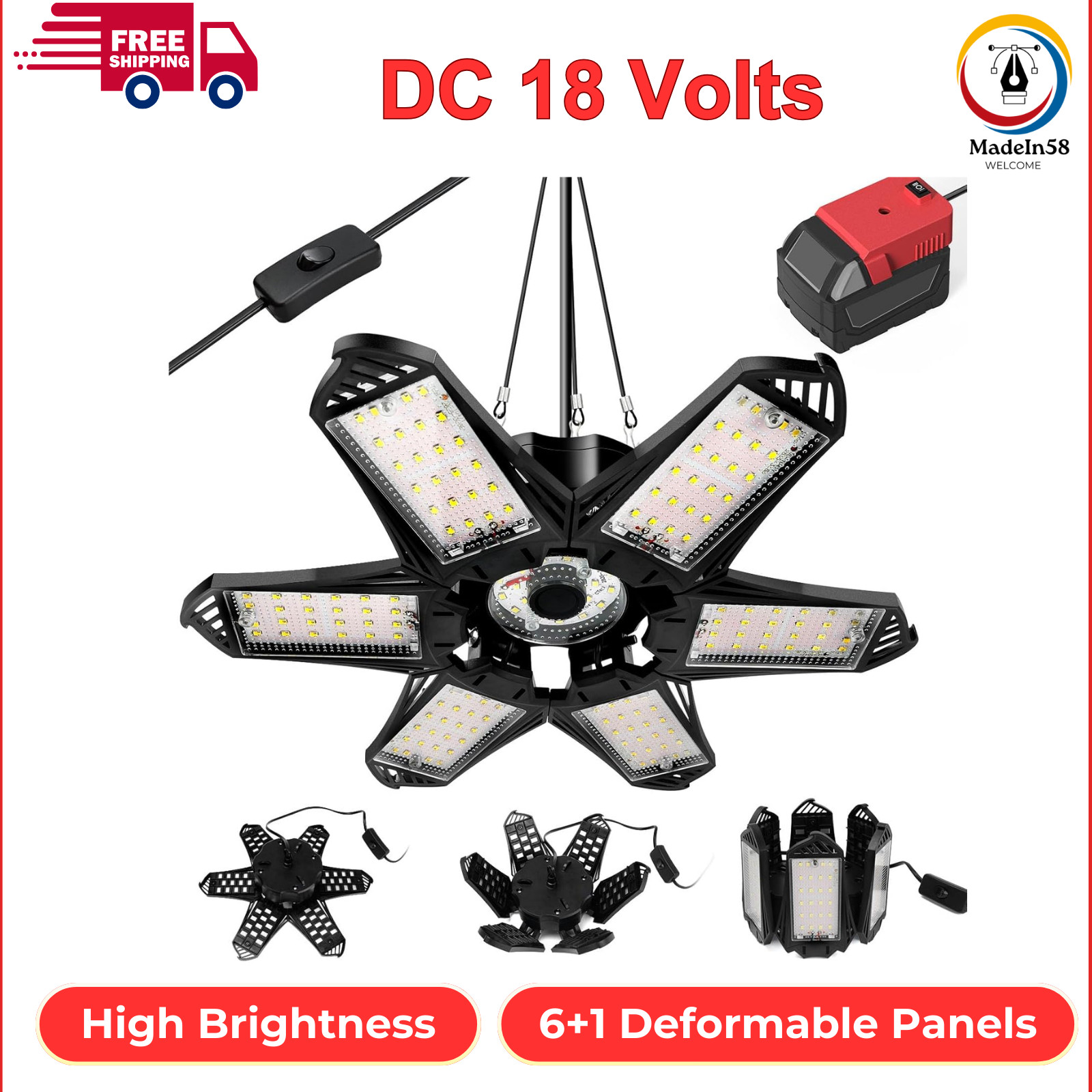 LIVOWALNY LED Work Light For Milwaukee 18V Battery,68W 6800LM Garage Flood Light