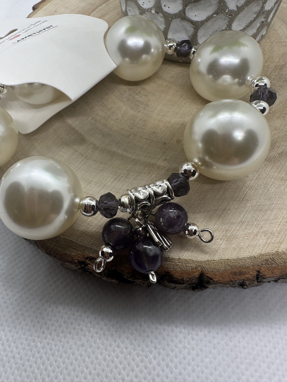 Amethyst Stones Immitation Pearl Beads Bracelet