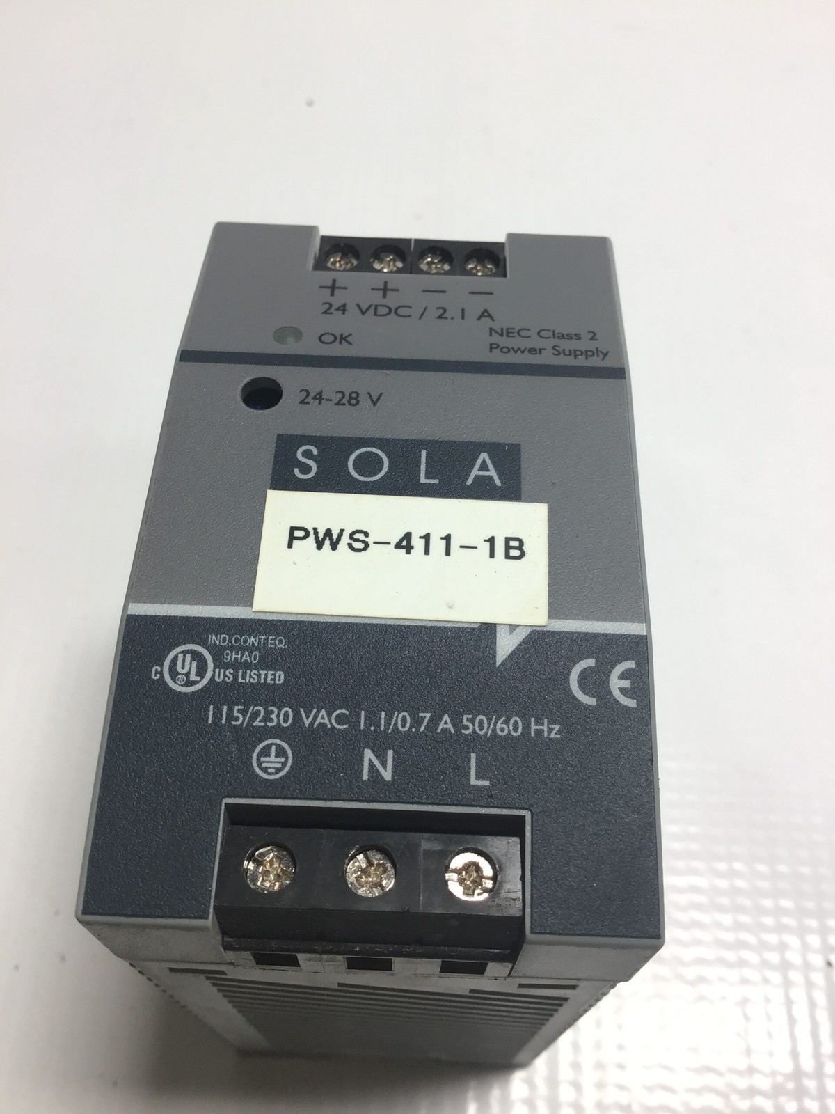 Sola PWS-411-1B Power Supply 24VDC 2.1A 115/230VAC 1.1/0.7A 50/60Hz