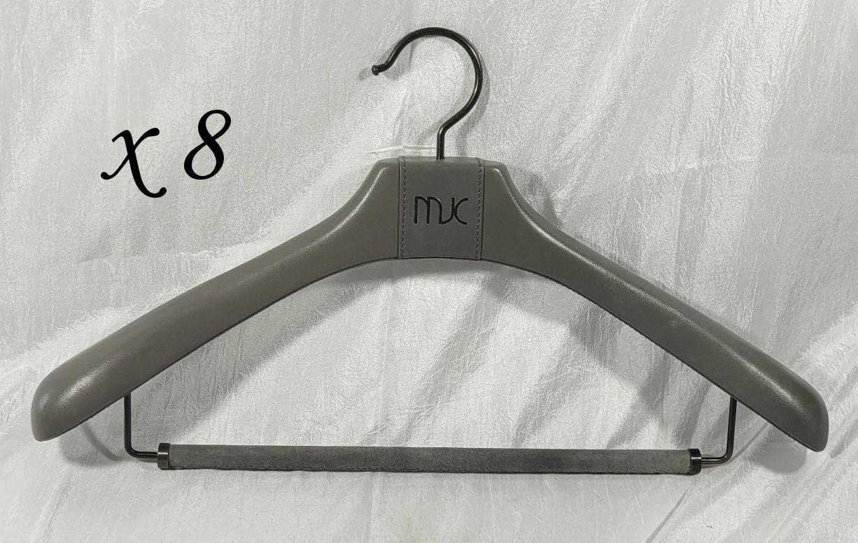 8 New MJC Heavy Duty Vinyl & Velvet Tan/Gray Padded Suit Hangers